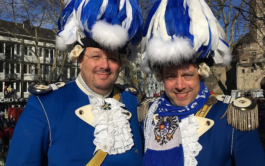Brothers Patric and Frank Levy, aboard their float at the Cologne carnival, or Rosenmontag, in 2019. (Toby Axelrod)