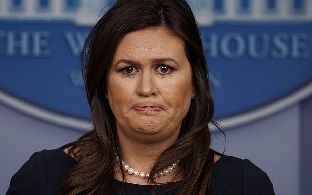 White House press secretary Sarah Sanders listens to a question during a press briefing at the White House, March 11, 2019, in Washington, DC. (AP Photo/ Evan Vucci)