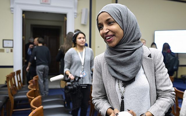 US Rep. Ilhan Omar, D-Minn., on Capitol Hill in Washington, Friday, Nov. 30, 2018. (AP Photo/Susan Walsh)