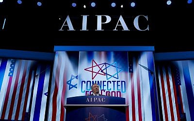 Then-US Secretary of State Mike Pompeo speaks at the 2019 American Israel Public Affairs Committee (AIPAC) policy conference, at Washington Convention Center, in Washington, March 25, 2019. (Jose Luis Magana/AP)