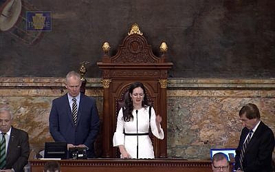 Screen capture from video of Rep. Stephanie Borowicz, center, delivering the opening prayer in the Pennsylvania House of Representatives, March 25, 2019. (YouTube)
