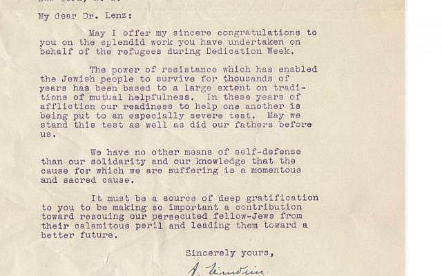 A 1939 letter written by Albert Einstein was sold at auction for $134,343. (Courtesy of Nate D. Sanders Auctions via JTA)