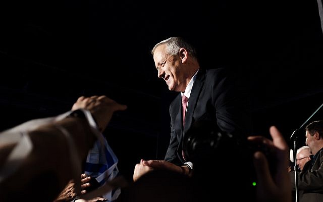 Benny Gantz at the launch of his Israel Resilience party's Knesset list, in Tel Aviv on February 19, 2019. (Tomer Neuberg/Flash90)
