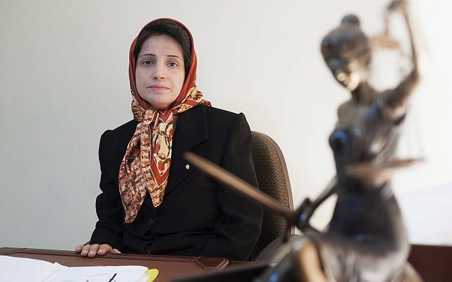 Iranian human rights lawyer Nasrin Sotoudeh in her office in Tehran, Iran, on November 1, 2008. (AP/Arash Ashourinia)