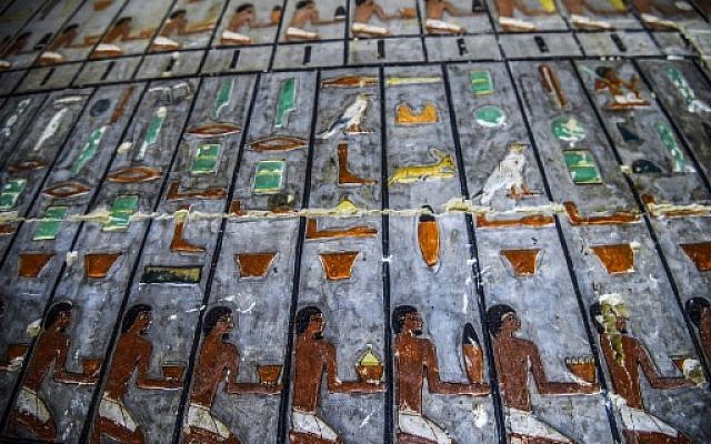 This picture taken on April 13, 2019 shows a view inside the newly-discovered tomb of the ancient Egyptian nobleman "Khewi" dating back to the 5th dynasty at the Saqqara necropolis in Egypt. (Mohamed el-Shahed / AFP)