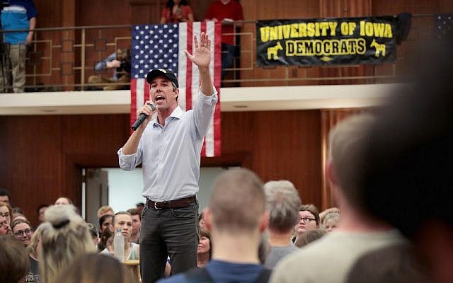 Democratic presidential candidate Beto O'Rourke speaks during a campaign rally at the University of Iowa on April 7, 2019 in Iowa City, Iowa. (Scott Olson/Getty Images/AFP)