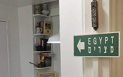 The Egypt sign in April Stewart Klausner's home goes up at the onset of Passover preparation. (Courtesy of Stewart Klausner/via JTA)