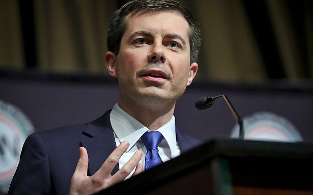 Democratic presidential candidate Pete Buttigieg, South Bend, Ind. mayor, address the National Action Network (NAN) convention, Thursday April 4, 2019, in New York. (AP Photo/Bebeto Matthews)