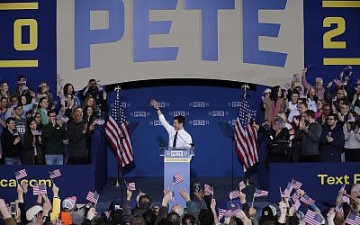 Pete Buttigieg announces that he will seek the Democratic presidential nomination during a rally in South Bend, Ind., Sunday, April 14, 2019. Buttigieg, 37, is serving his second term as the mayor of South Bend. (AP Photo/Michael Conroy)