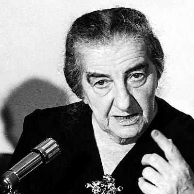 Israeli premier Golda Meir, during a press conference at the Israeli embassy in Rome, Italy, on January 15, 1973. (AP Photo/ Giuseppe Anastasi)