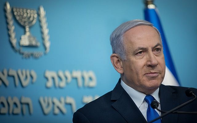 Prime Minister Benjamin Netanyahu speaks during press conference at his office in Jerusalem on April 3, 2019. (Noam Revkin Fenton/Flash90)