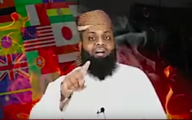 Zahran Hashim delivers a sermon in an undated online video. Hashim allegedly headed the extremist Muslim group blamed for Easter Sunday terror attacks in Sri Lanka. (screen capture: YouTube)