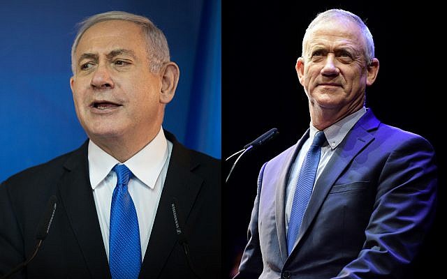 Prime Minister Benjamin Netanyahu, left, and Benny Gantz, right. (Hadas Parush/Tomer Neuberg/Flash90)