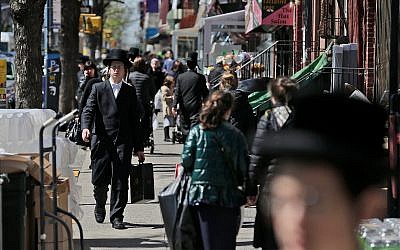 Illustrative: Orthodox Jews in Brooklyn, New York, April 17, 2019. (AP Photo/Seth Wenig)