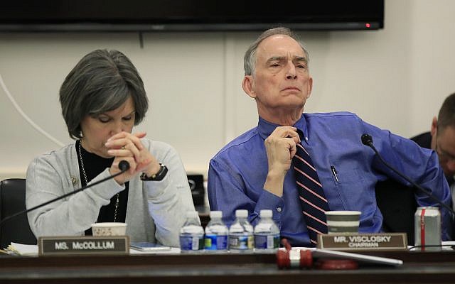 House Appropriations subcommittee Chairman Rep. Peter Visclosky, D-Ind., and Rep. Betty McCollum, D-Minn. (left) listen to testimony during a hearing on US Air Force budget request for FY 2020, on Capitol Hill in Washington, Tuesday, April 2, 2019. (AP Photo/Manuel Balce Ceneta)