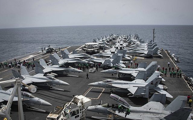 The flight deck of the Nimitz-class aircraft carrier USS Abraham Lincoln in the Arabian Sea, on May 19, 2019. (Mass Communication Specialist 3rd Class Garrett LaBarge/US Navy via AP)