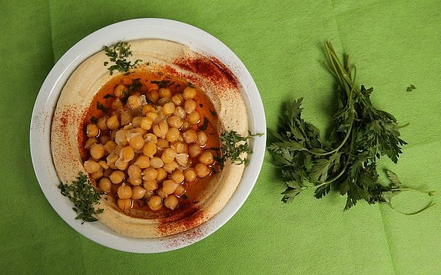 A plate of hummus at the Hummus Hagiva restaurant at the French Hill neighborhood in Jerusalem. (Nati Shohat/Flash90)