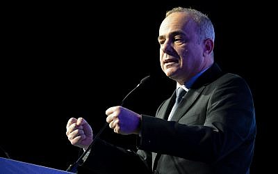 Energy Minister Yuval Steinitz speaks at a conference in Tel Aviv on February 27, 2019. (Flash90)
