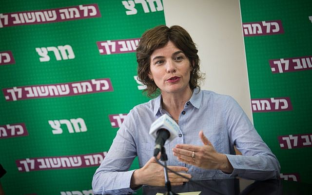 Then-Meretz party leader MK Tamar Zandberg at a faction meeting at the Knesset, on May 27, 2019. (Yonatan Sindel/Flash90)