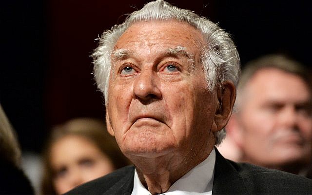 Australia former Prime Minister Bob Hawke listens during a campaign launch in Sydney, Sunday, June 19, 2016. (Mick Tsikas/Pool Photo via AP)