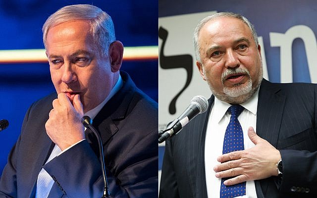 Prime Minister Benjamin Netanyahu, left, and Yisrael Beytenu head, Avigdor Liberman, right. (Flash90)