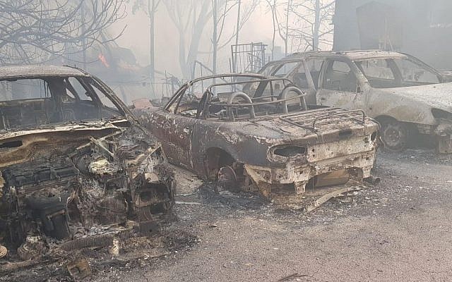 Effects of a fire in the central town of Mevo Modi'im on May 23, 2019. (Israel Fire Service)