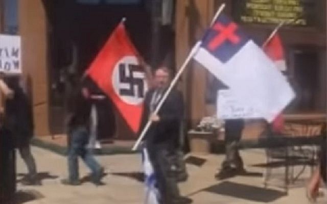 White Supremacists protesting a Holocaust memorial in Russellville, Arkansas, May 5, 2019.  (screen capture: YouTube)