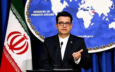Abbas Mousavi, spokesman for Iran’s Foreign Ministry, gives a press conference in the capital Tehran on May 28, 2019. (Atta Kenare/AFP)
