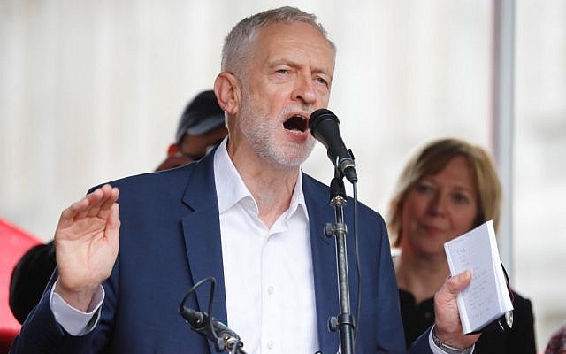 Britain's opposition Labour Party leader Jeremy Corbyn addresses a demonstration against US President Donald Trump's state visit to the UK in central London on June 4, 2019. (Tolga Akmen/AFP)