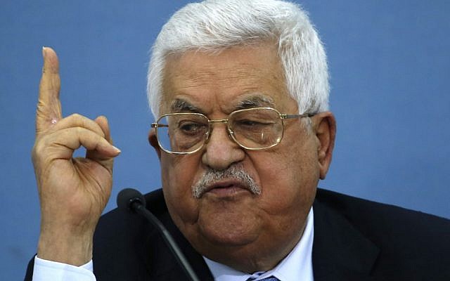 Palestinian Authority President Mahmoud Abbas speaks during a meeting with journalists, in the West Bank city of Ramallah on June 23, 2019. (ABBAS MOMANI / AFP)
