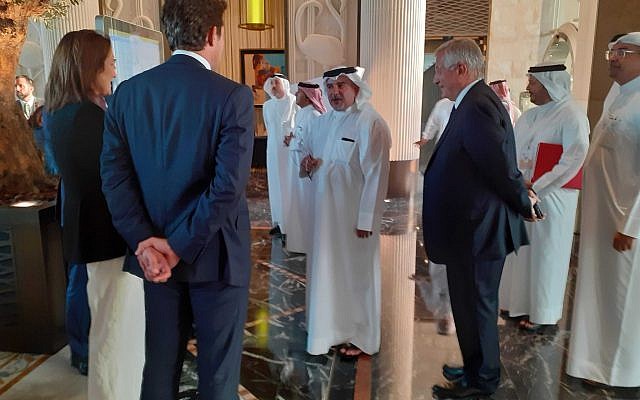 Bahraini Crown Prince Salman bin Hamad bin Isa Al Khalifa arrives at the "Peace to Prosperity" workshop in Manama, Bahrain, June 25, 2019. (Raphael Ahren/Times of Israel)