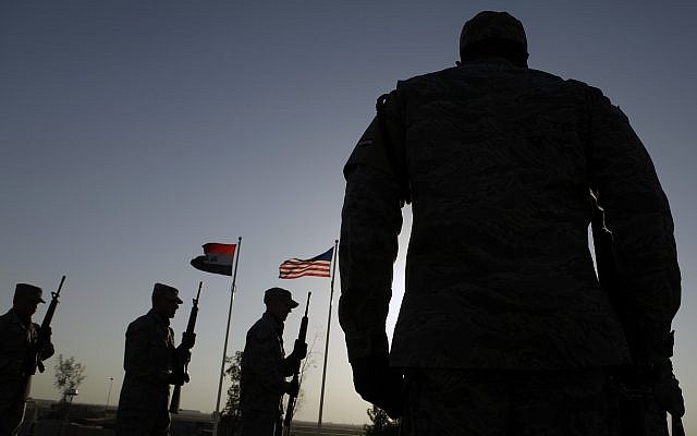 Illustrative: A US Air Force honor guard shooting party practices before a ceremony marking Veterans Day,  November 11, 2010, at Joint Base Balad, north of Baghdad, Iraq. (AP Photo/Maya Alleruzzo/File)