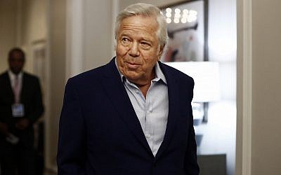 In this photo from May 22, 2019, New England Patriots owner Robert Kraft arrives at an NFL football owners meeting in Key Biscayne, Florida. (AP Photo/Brynn Anderson)