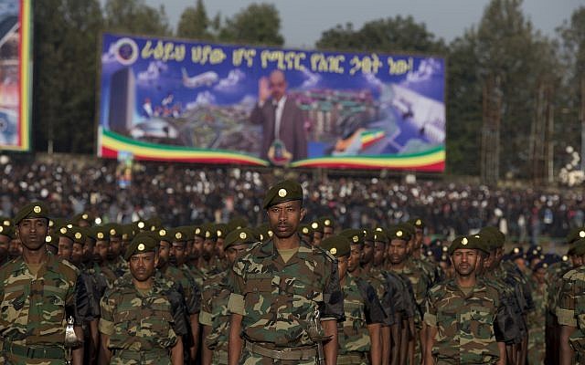 Illustrative: Soldiers stand at attention in Meskel Square at the start of a public funeral ceremony for late Prime Minister Meles Zenawi, in Addis Ababa, Ethiopia Sunday, Sept. 2, 2012.  (AP/Rebecca Blackwell)