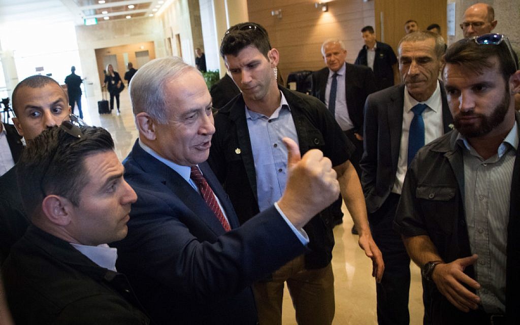 Prime Minister Benjamin Netanyahu arrives for a Likud party meeting at the Knesset, in Jerusalem, on June 3, 2019. (Yonatan Sindel/Flash90)