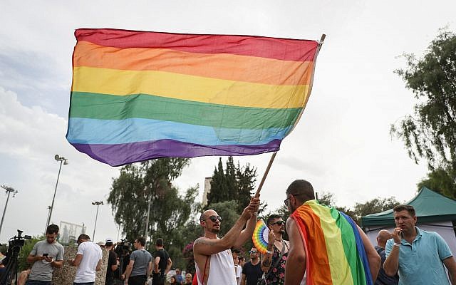 People take part in the annual Gay Pride Parade in Jerusalem, on June 6, 2019. (Yonatan Sindel/Flash90)
