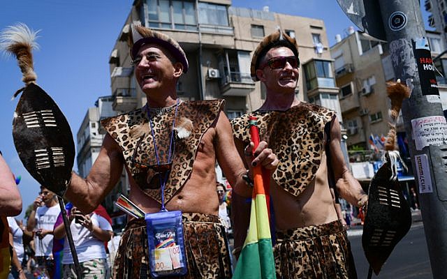 People participate in the annual Gay Pride Parade in Tel Aviv, on June 14, 2019 (Tomer Neuberg/Flash90)