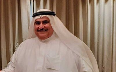 Bahraini Foreign Minister Khalid bin Ahmed Al Khalifa speaks with the Times of Israel on the sidelines of the Peace to Prosperity workshop in Manama, Bahrain, on June 26, 2019. (Courtesy)