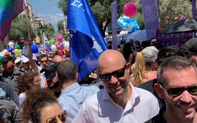 Justice Minister Amir Ohana at the Tel Aviv Pride Parade, June 14, 2019. (Courtesy Justice Ministry)