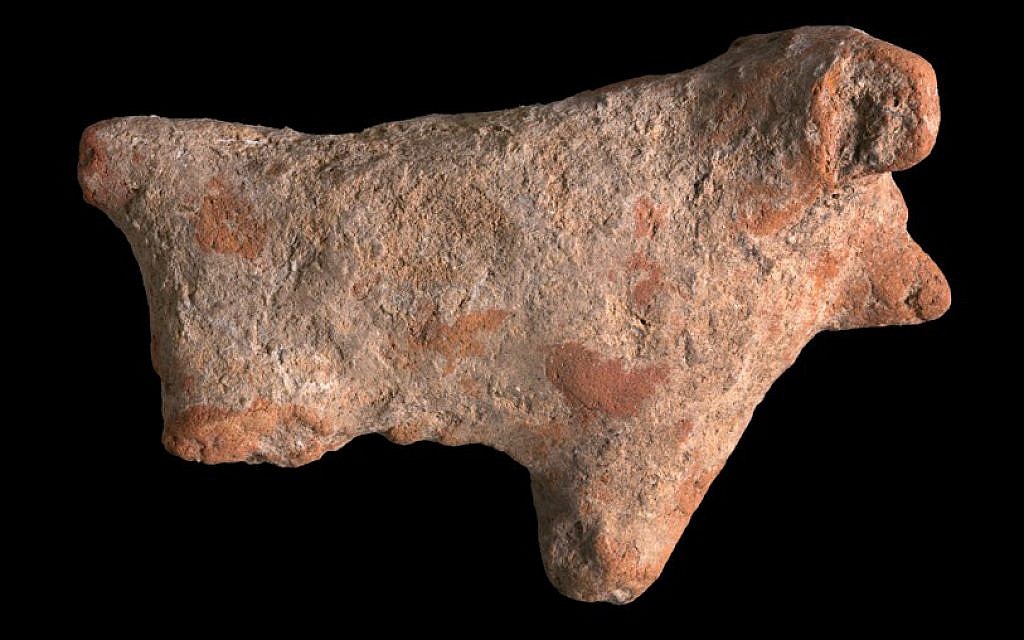 9,000-year-old figurine of an ox, discovered during archaeological excavations at Motza near Jerusalem. (Clara Amit, Antiquities Authority)
