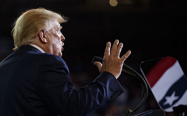 US President Donald Trump speaks at a campaign rally at Williams Arena in Greenville, North Carolina, July 17, 2019. (Carolyn Kaster/AP)