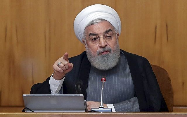 President Hassan Rouhani speaks in a cabinet meeting in Tehran, Iran, July 3, 2019 (Iranian Presidency Office via AP)