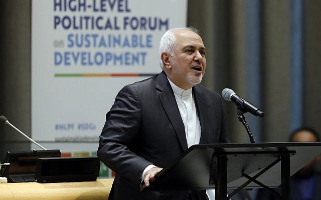 Iran's Foreign Minister Javad Zarif addresses the High Level Political Forum on Sustainable Development, at United Nations headquarters, in New York, July 17, 2019. (Richard Drew/AP)