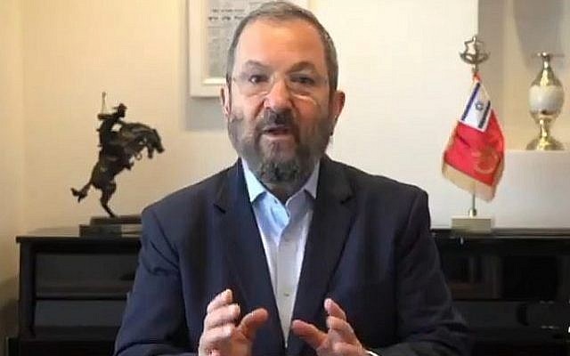 Screen capture from video of Democratic Camp member Ehud Barak appealing for parties in the left camp to unite ahead of Knesset elections, July 30, 2019. (Twitter)