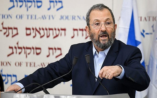 Former prime minister Ehud Barak announces the formation of a new party at Tel Aviv's Beit Sokolov on June 26, 2019. (Flash90)