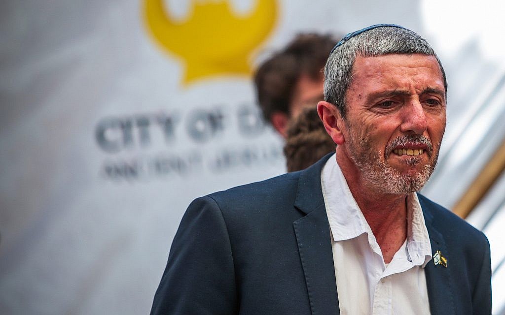 Education Minister Rafi Peretz attends the opening of an ancient road at the City of David archaeological site in the East Jerusalem neighborhood of Silwan, June 30, 2019. (Flash90)
