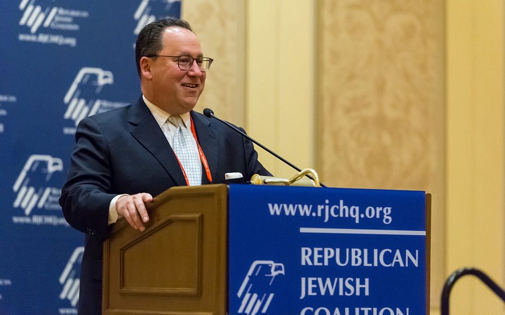 Matt Brooks, executive director of the Republican Jewish Coalition, addresses the group’s annual confab on March 16, 2019 in Las Vegas, Nevada (Courtesy)