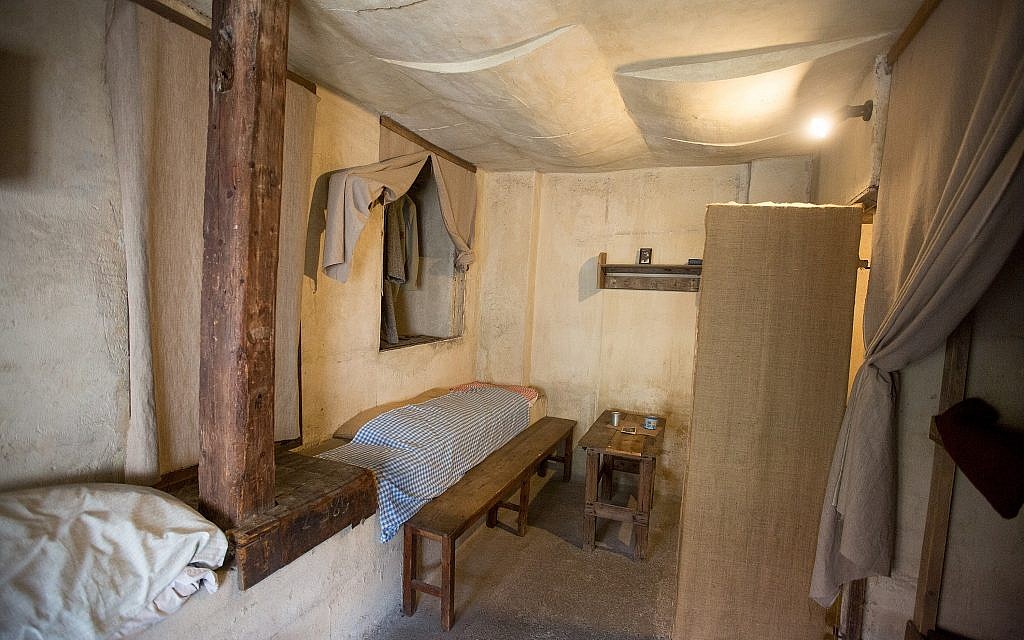 Recreated ghetto-era attic at the former Nazi ghetto-concentration camp Terezin, in Czech Republic, February 2019 (Elan Kawesch/The Times of Israel)