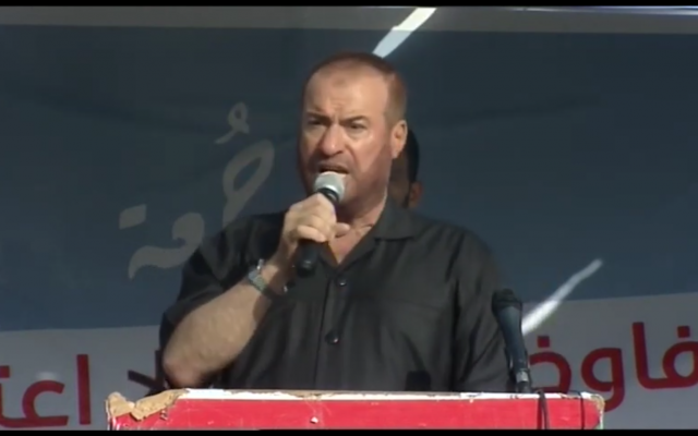 Senior Hamas official Fathi Hammad speaking to Palestinians in the border region between Israel and the Gaza Strip on July 12, 2019. (Screenshot:Youtube)