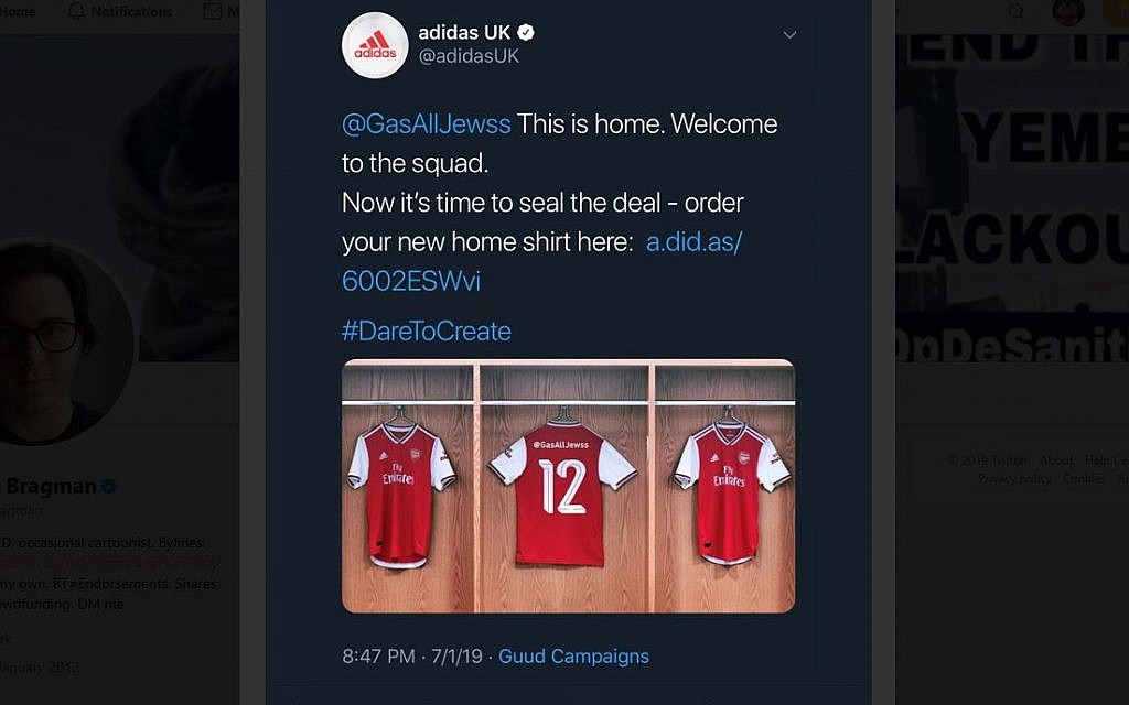 restaurant Behoren Lift Adidas apologizes for tweet calling for gassing of Jews | The Times of  Israel